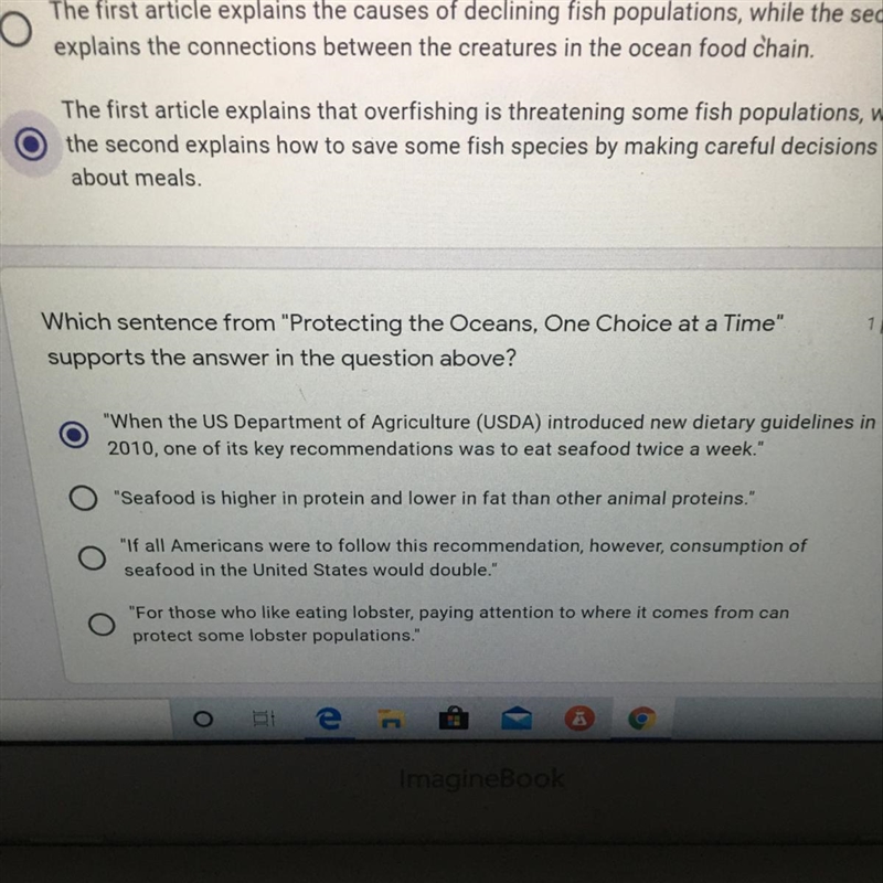 Which sentence from "Protecting the Oceans, One Choice at a Time" supports-example-1