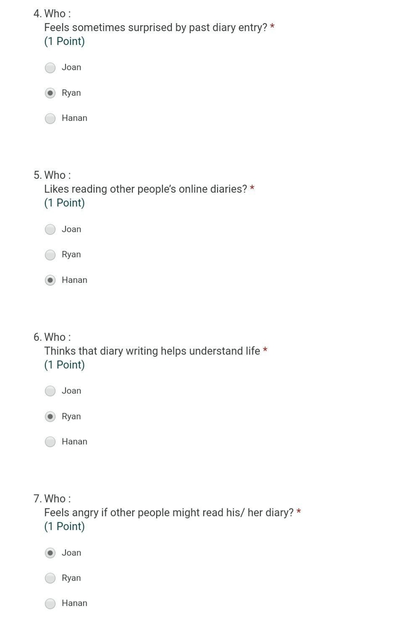 Hi can you please check my answers? Joan I started keeping a diary when I was eight-example-1