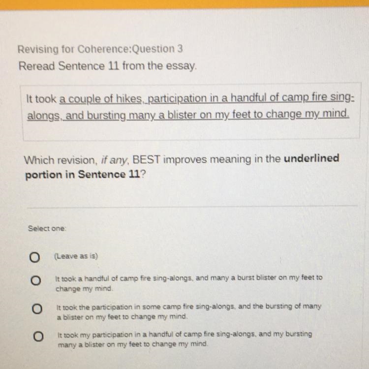 Which revision, if any, BEST improves meaning in the underlined portion in sentence-example-1