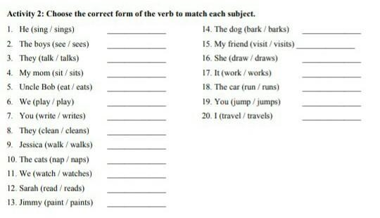 Pls complete it choose the correct form of the verb to match each subject ​​-example-1