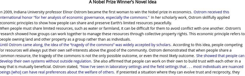 Which sentence best shows that Ostrom caused a major shift in how economists approach-example-1