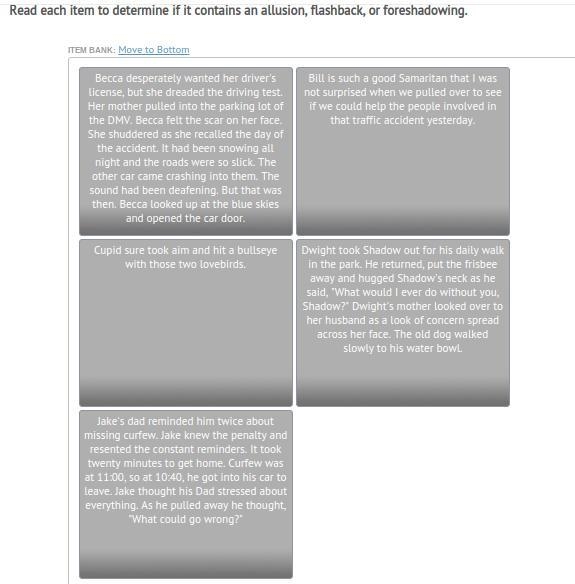 Determine which item contains an allusion, flashback, or foreshadowing. From &quot-example-1