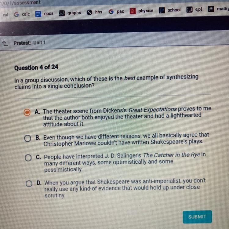 In a group discussion, which of these is the best example of synthesizing claims into-example-1