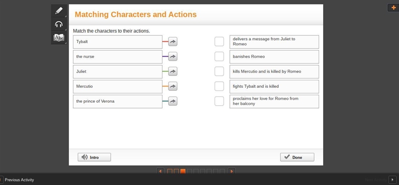 Match the characters to their actions-example-1