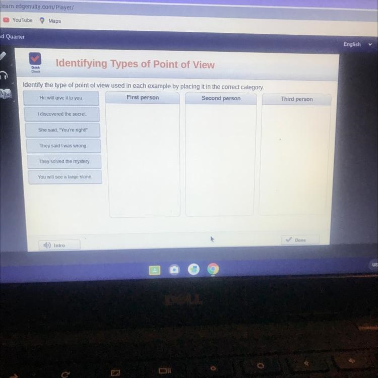 Check Identify the type of point of view used in each example by placing it in the-example-1