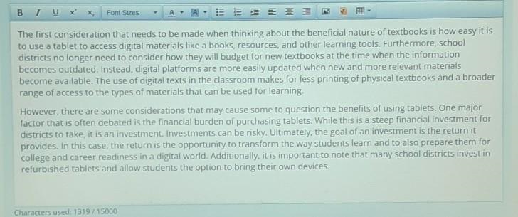 Armand has written a draft essay comparing his print textbooks to digital textbook-example-1