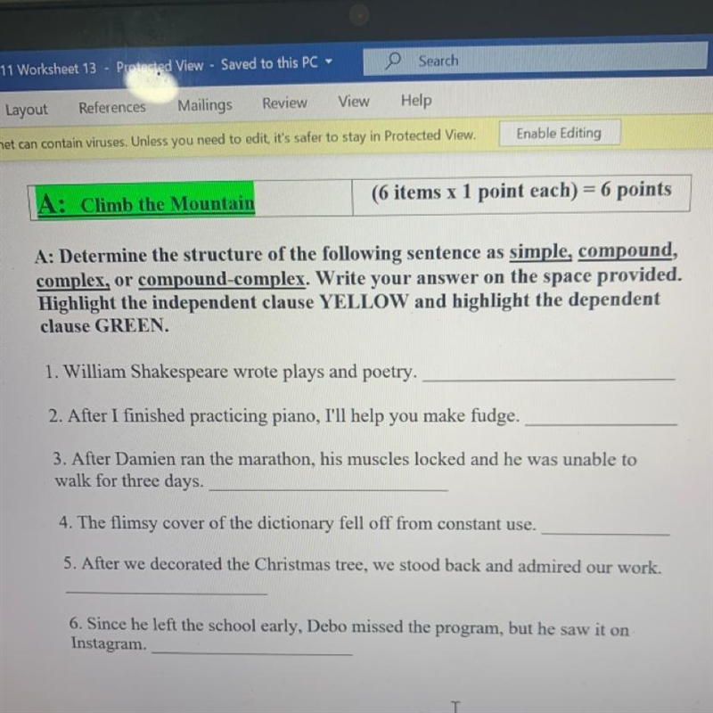 A: Determine the structure of the following sentence as simple, compound, complex-example-1