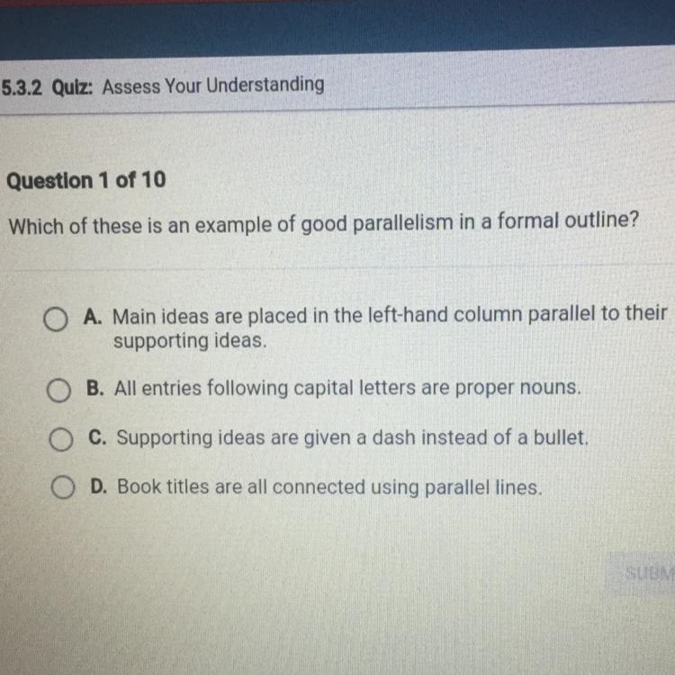 Which of these is an example of good parallelism in a formal outline?-example-1