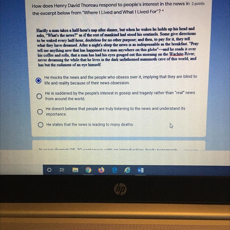 How does Henry David Thoreau respond to people's interest in the news in the excerpt-example-1