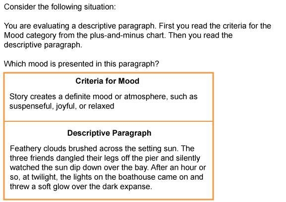 A. No mood B. Tense C. Peaceful D. Lively-example-1