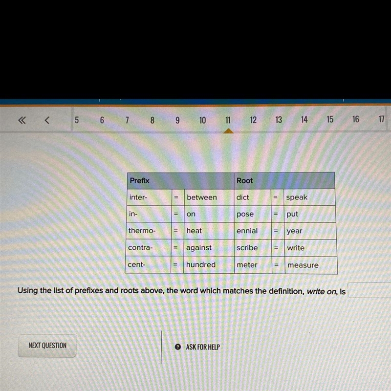 FOR 10 POINTS Using the list of prefixes and roots above, the word which matches the-example-1