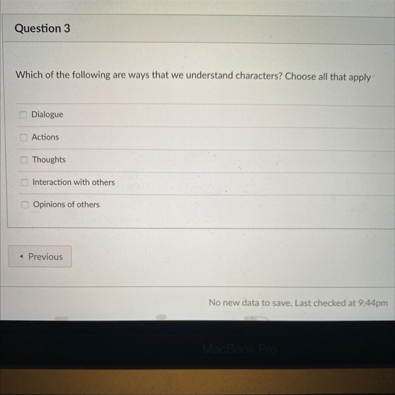 Which of the following are ways that we understand characters? Choose all that apply-example-1