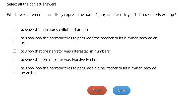 Which two statements most likely express the author’s purpose for using a flashback-example-1