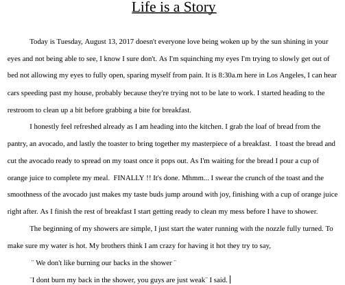 Can i have some good feed back on the story i am writing for my English Class...? You-example-1