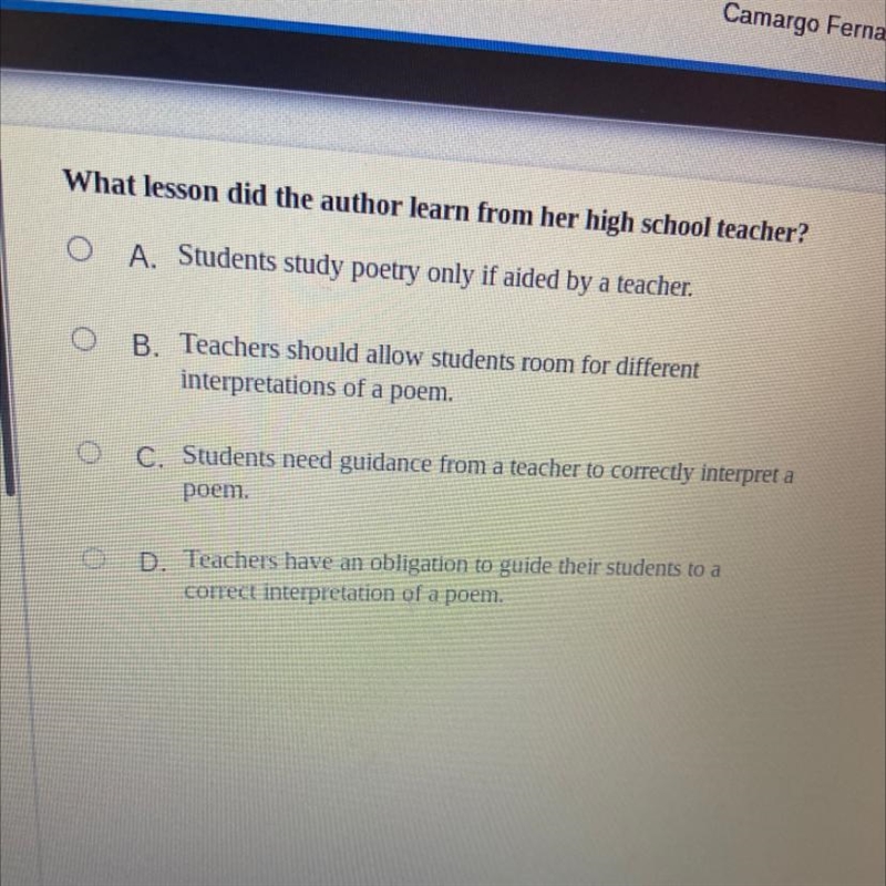 What lesson did the author learn from her high school teacher? O A. Students study-example-1