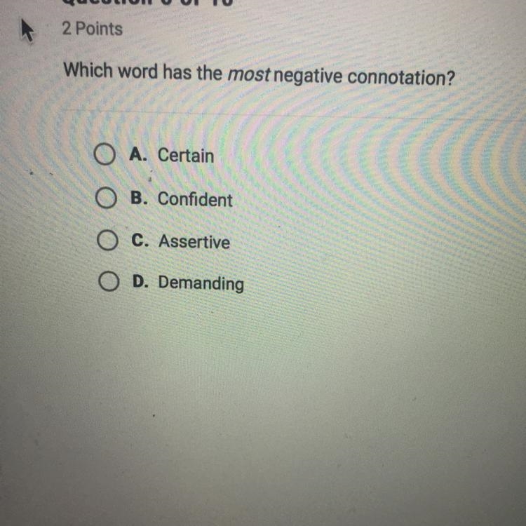 Which word had the most negative connotation ?-example-1