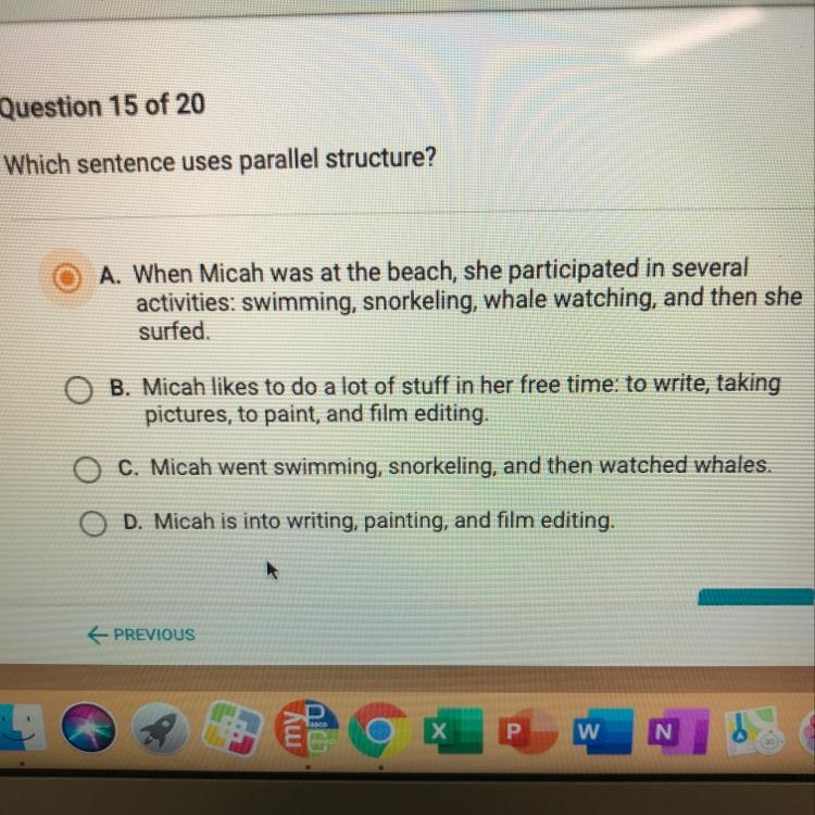 Which sentence uses parallel structure?-example-1