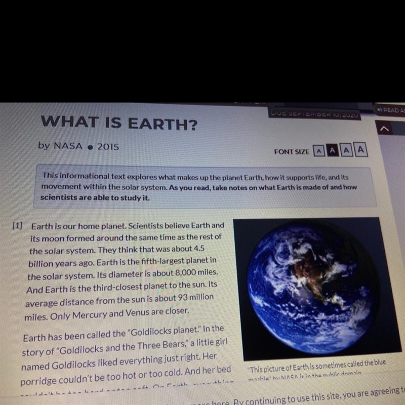 What is earth which statement best identifies one of the central ideas of text-example-1