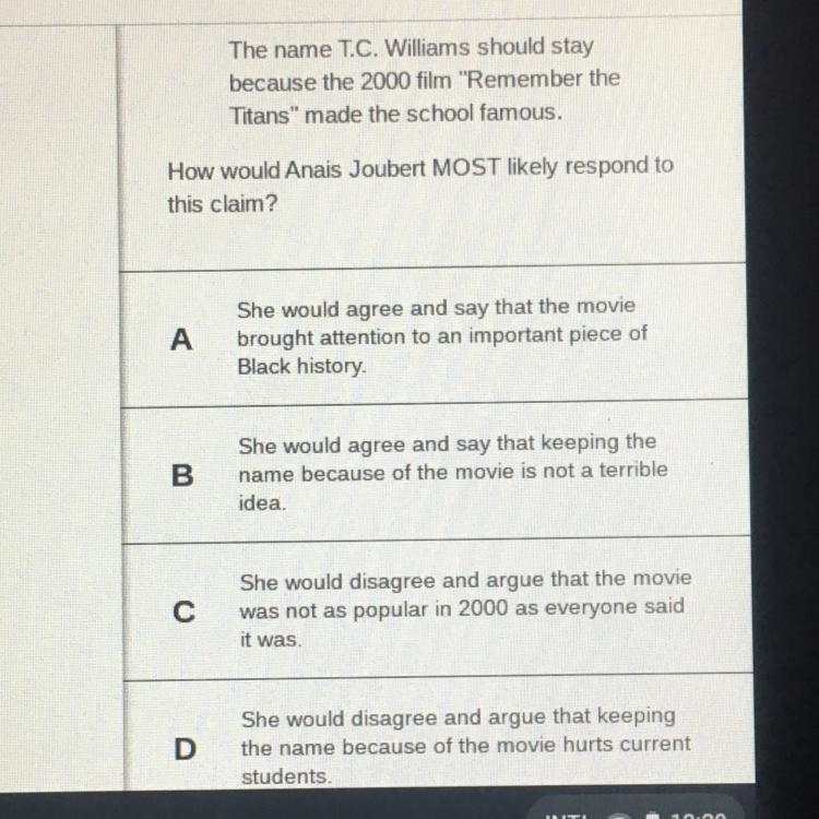 The name T.C. Williams should stay because the 2000 film "Remember the Titans-example-1