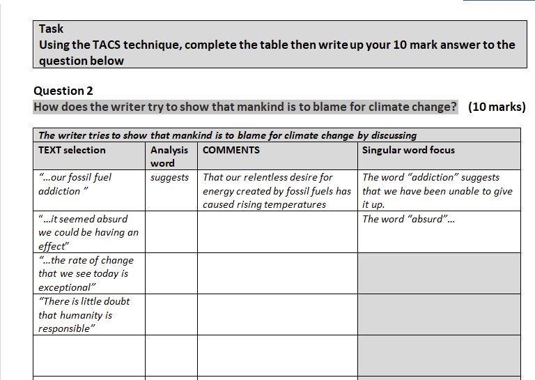 Using the TACS technique, complete the table then write up your 10 mark answer to-example-1