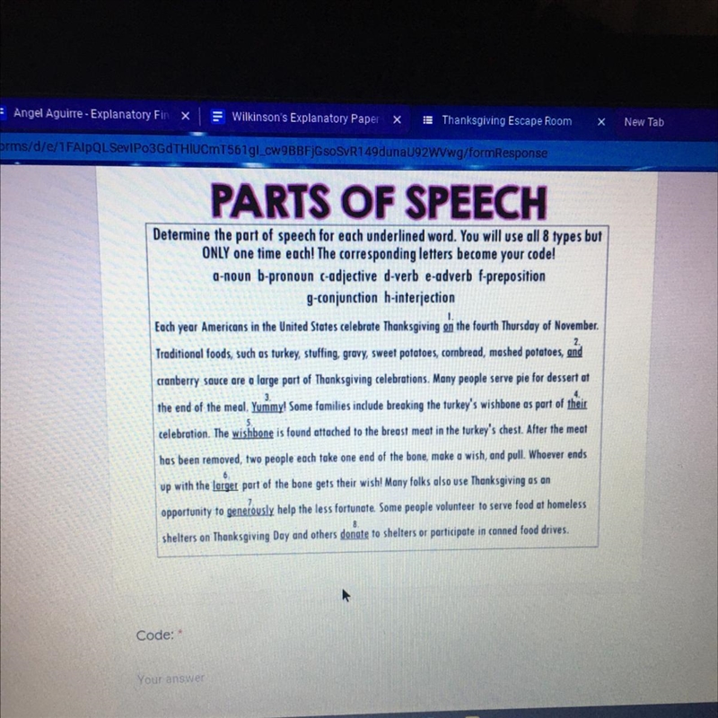 PARTS OF SPEECH Determine the part of speech for each underlined word. You will use-example-1