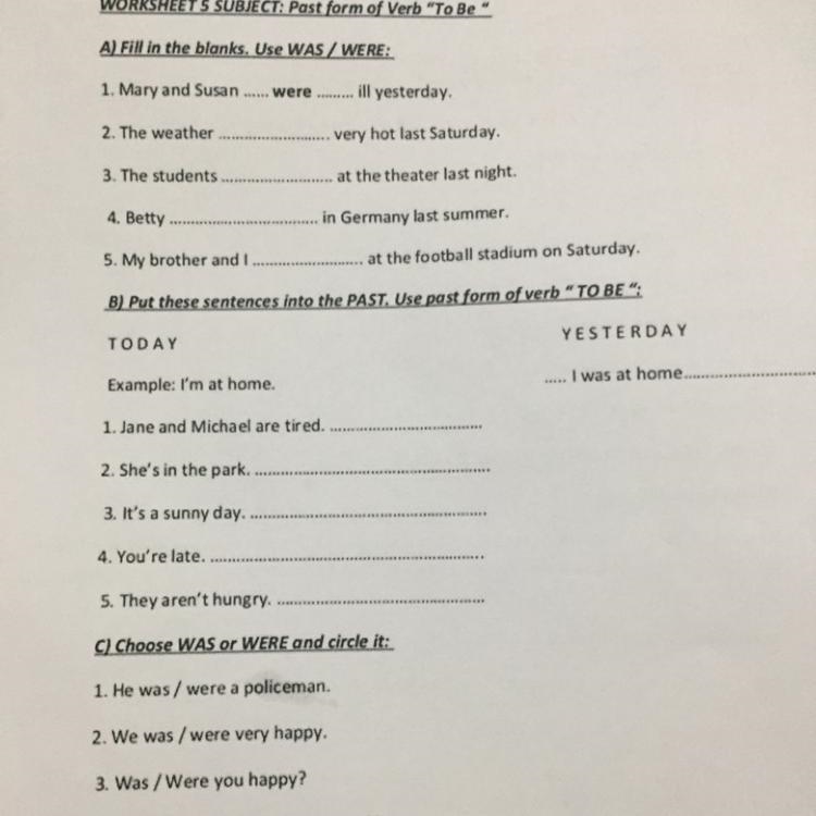 Fill in the blanks use WAS/Were-example-1