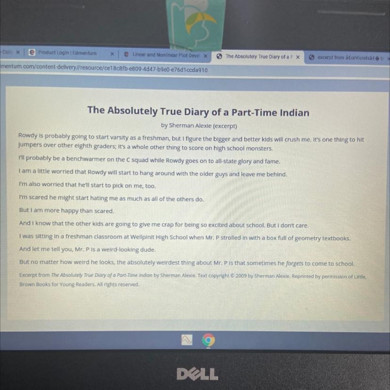 PLEASE HELP!! What does the linear plot structure of the excerpt from “The Absolutely-example-1