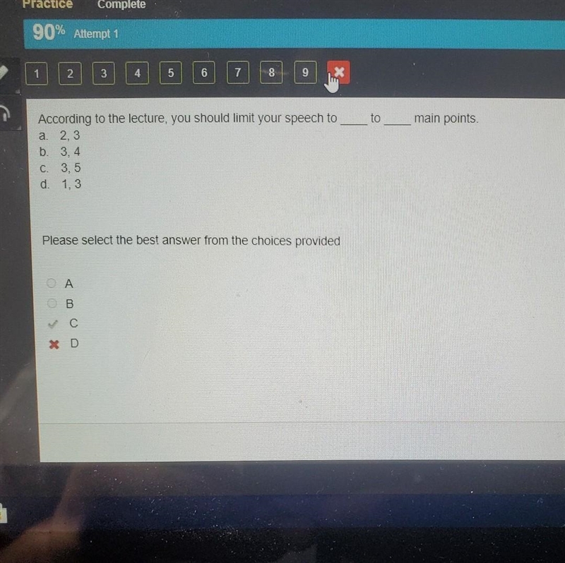 According to the lecture, you should limit your speech to a. 2,3 b. 3,4 C. 3,5 d. 1,3 Please-example-1