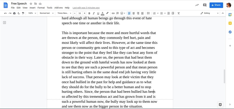 I am writing an essay about freedom of speech and if a person has hateful speech towards-example-5