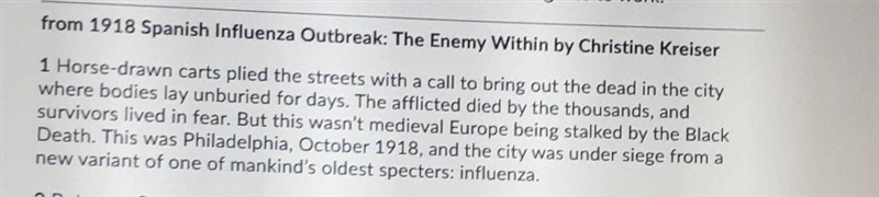 Please helppp Which word from paragraph 1 of 1918 Spanish Influenza Outbreak: The-example-1