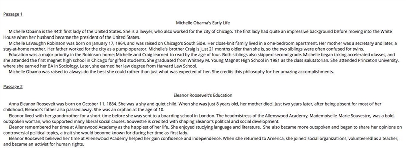 In which TWO ways are the passages "Michelle Obama's Early Life" and &quot-example-1