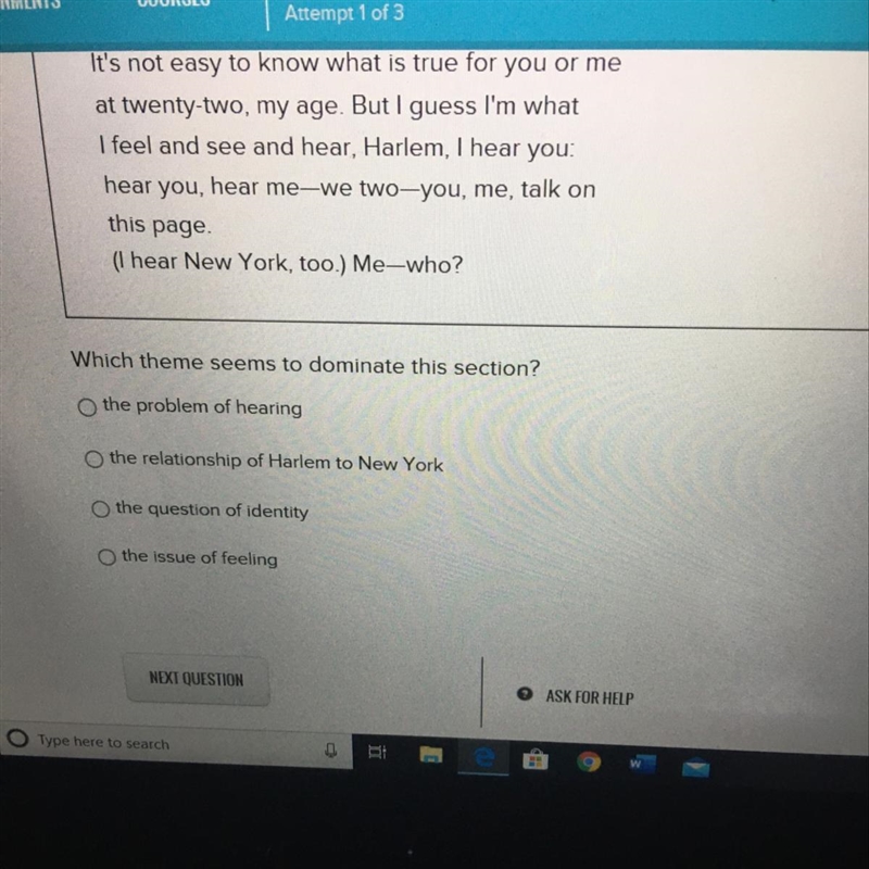 Which theme seems to dominate this section? the problem of hearing. the relationship-example-1