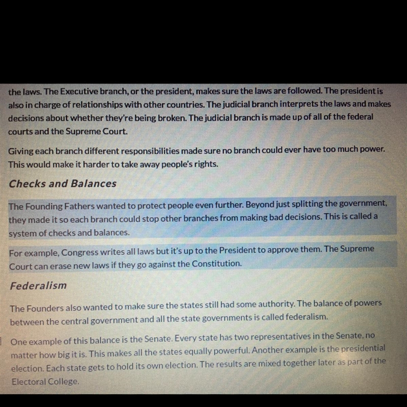 Please helppp!! Based on paragraph 17-18 , how does the idea of “checks and balance-example-1