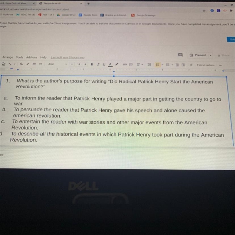 1. What is the author's purpose for writing “Did Radical Patrick Henry Start the American-example-1