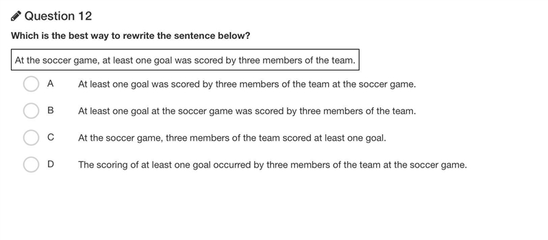 Which is the best way to rewrite the sentence below? At the soccer game, at least-example-1