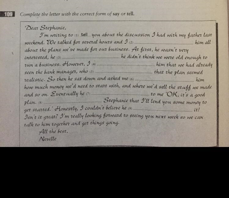 Help me with “say or tell” İN CORRECT FORM-example-1