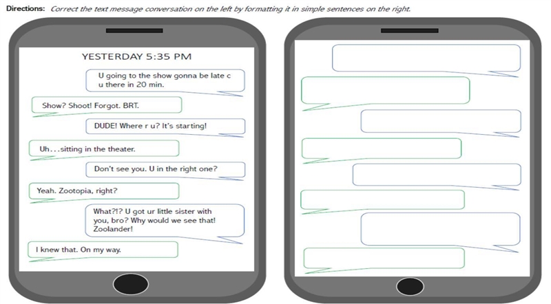 Correct the message conversation on the left into simple sentences-example-1