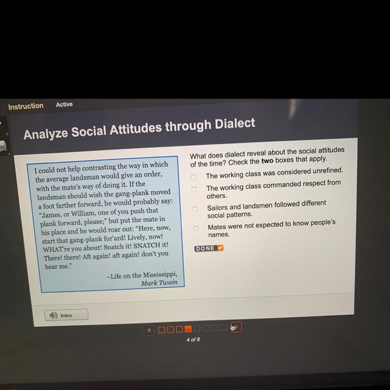 What does dialect reveal about the social attitudes of the time? Check the two boxes-example-1