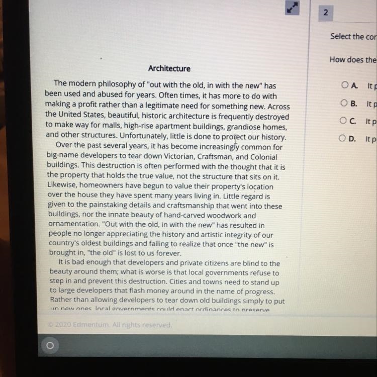 Select the correct answer How does the second paragraph refine the idea that it's-example-1