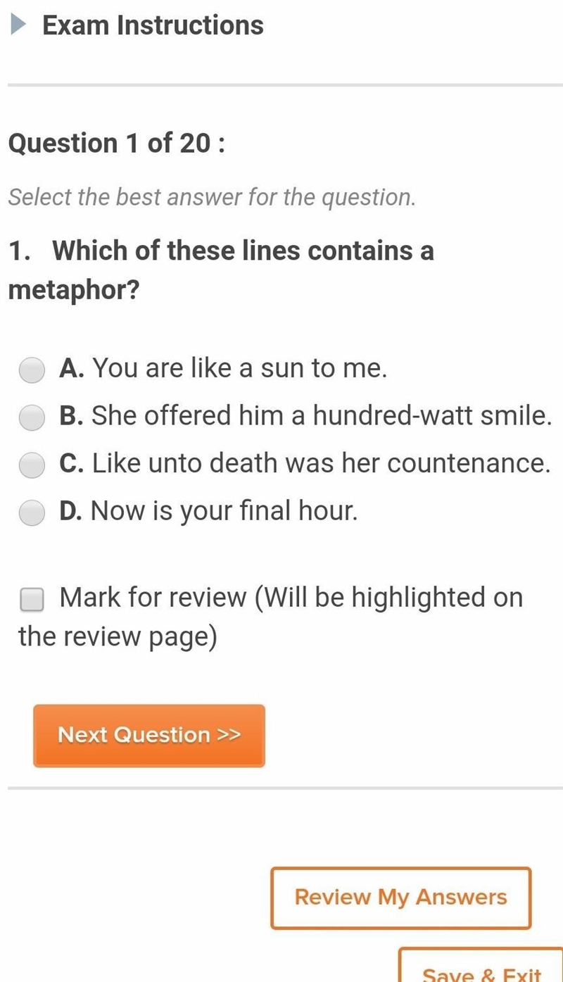 Which of these lines contains a metaphor? ​-example-1