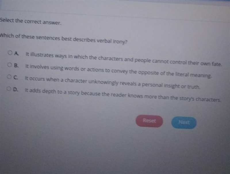 Which of these sentences best describe verbal irony?​-example-1