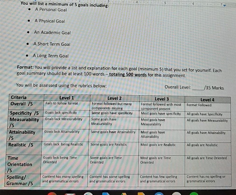 You will list a minimum of 5 goals including: . A Personal Goal • A Physical Goal-example-1