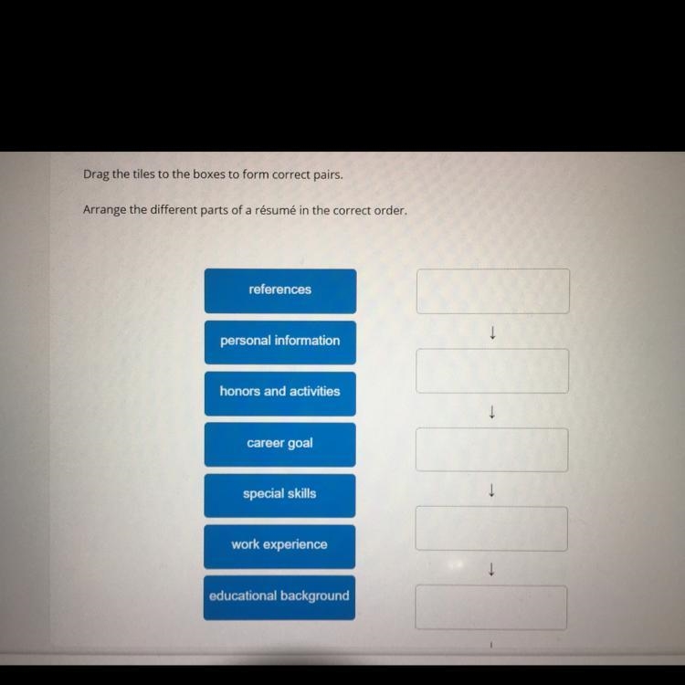 Arrange the different parts of a resume in the correct order references personal information-example-1