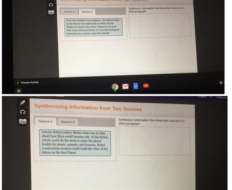 Synthesize information from these two sources in a short paragraph.-example-1