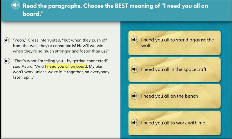 20 points read the paragraphs. Choose the best meaning of "I need you all on-example-1