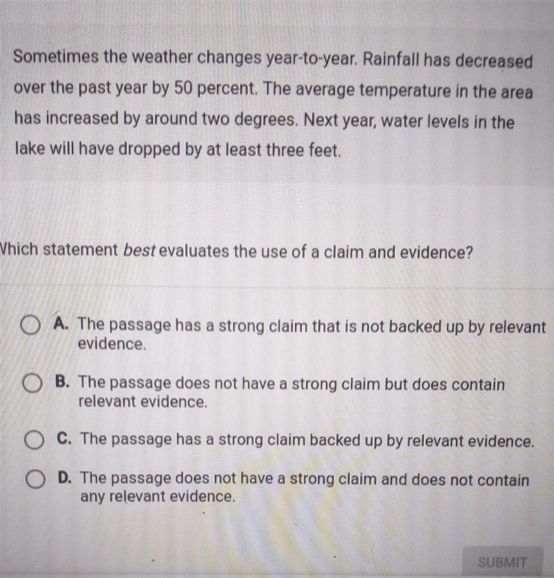 Which statement best evaluates the use of a claim and evidence​-example-1