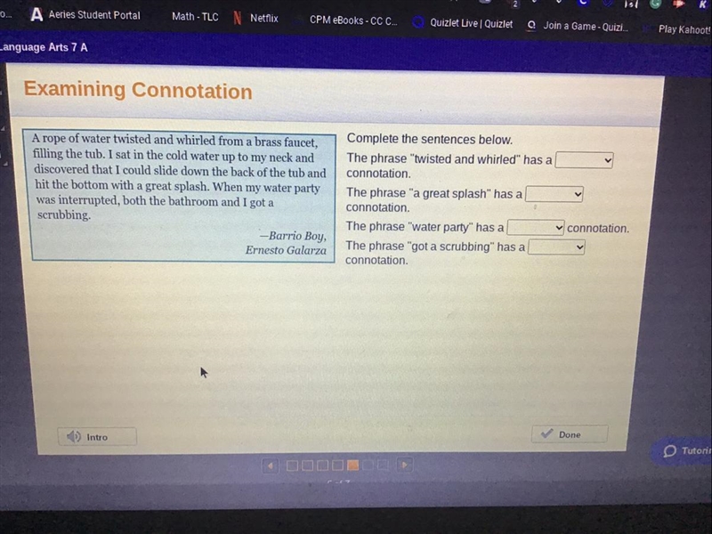 Please help me fast you will get points The phrase “twisted and whirled” has a _________ connotation-example-1