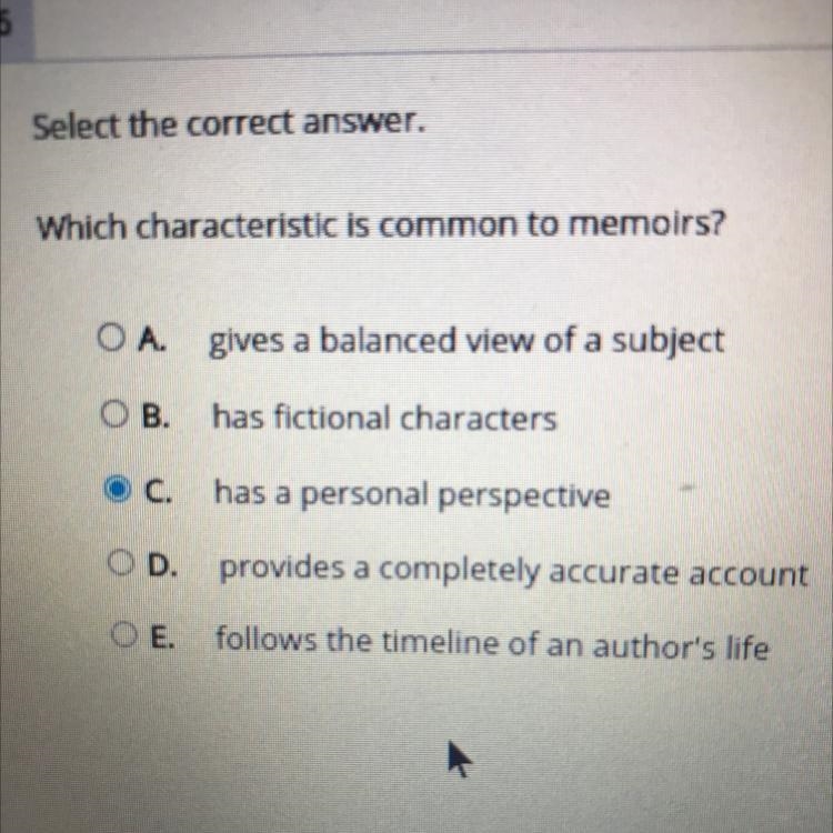 Which characteristic is common to memoirs? Ignore the blue mark!!! HELP-example-1