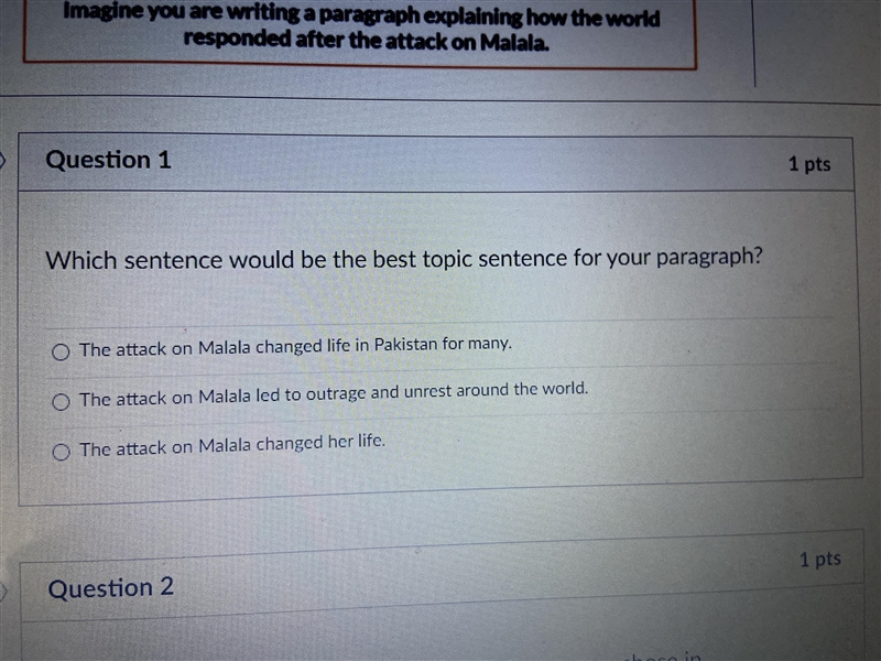 Which sentence would be the best topic sentence for your paragraph-example-1