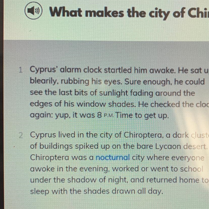 What makes the city of Chiroptera unique? It’s a modern city It’s a nocturnal city-example-1